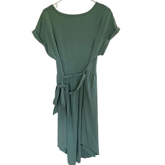 Zesica green cuffed sleeve belted sun dress large - Picture 6 of 6